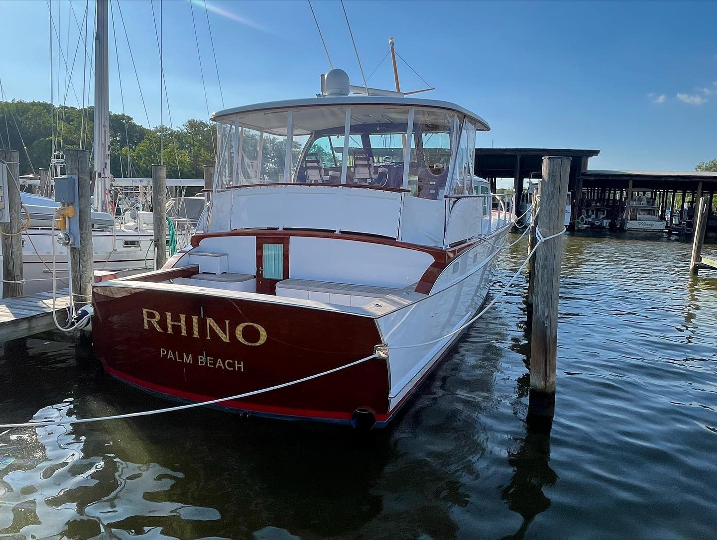 A classic motor yacht kept at the dock