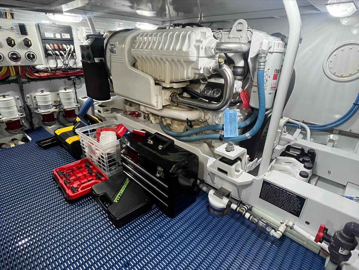 Engine service underway in the engine room